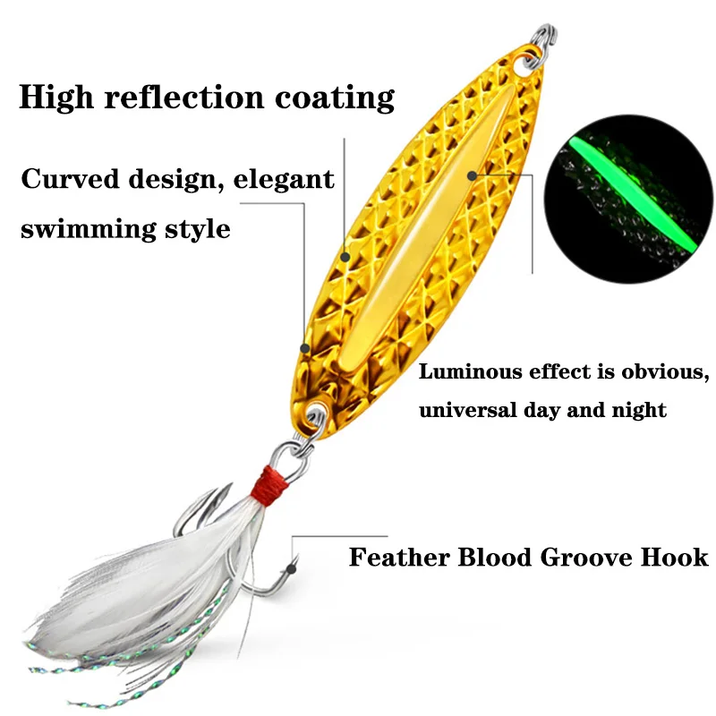 1 قطعة ملعقة سبينر معدنية مضيئ - مراجعة Fishing Hook Treble وسعره